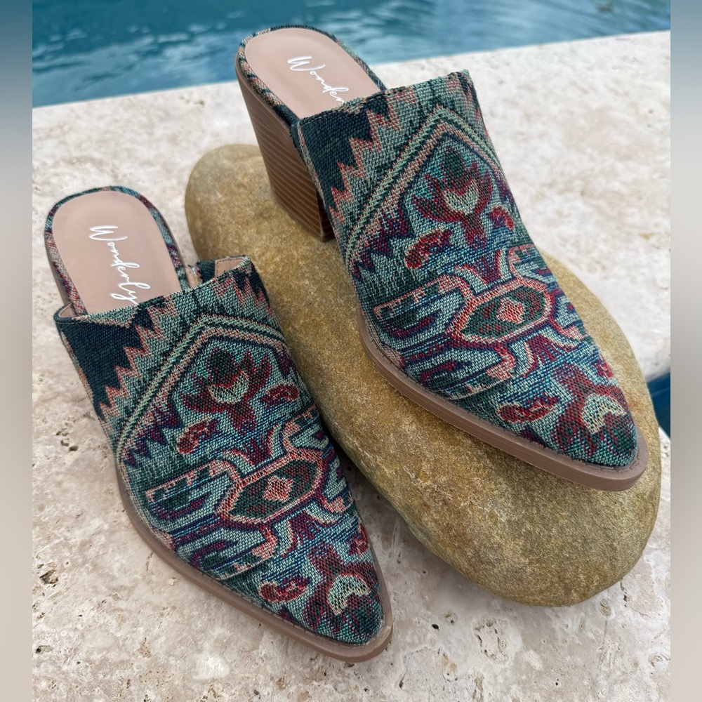Wonderly Green and Brown Patterned Women's Mules - Picture 4 of 13